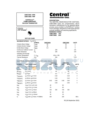 CMST3906 datasheet - The CENTRAL SEMICONDUCTOR CMST3904,