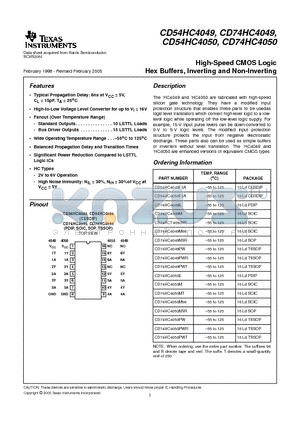 CD74HC4049E datasheet - High-Speed CMOS Logic Hex Buffers, Inverting and Non-Inverting