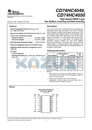 CD74HC4049M datasheet - High-Speed CMOS Logic Hex Buffers, Inverting and Non-Inverting