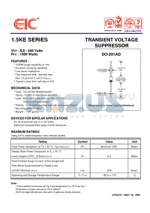 15KE datasheet - TRANSIENT VOLTAGE SUPPRESSOR