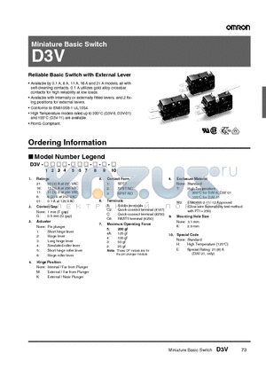 D3V-16G1MK-2C4A-TKE datasheet - Miniature Basic Switch