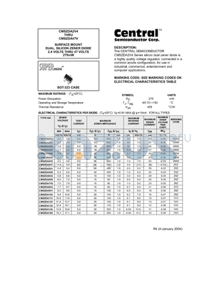 CMSZDA22V datasheet - SURFACE MOUNT DUAL, SILICON ZENER DIODE 2.4 VOLTS THRU 47 VOLTS