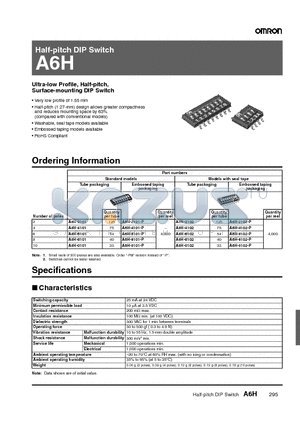 A6H-0102-P datasheet - Half-pitch DIP Switch