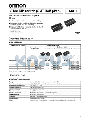 A6HF-8102 datasheet - Slide DIP Switch (SMT Half-pitch)
