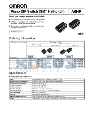 A6HR-0104-PM datasheet - Piano DIP Switch (SMT Half-pitch)