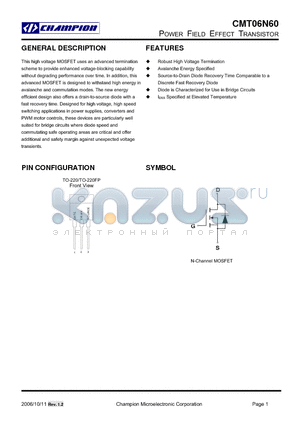 CMT06N60N220FP datasheet - POWER FIELD EFFECT TRANSISTOR