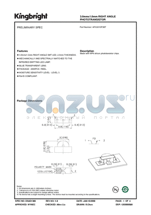 APA3010P3BT_08 datasheet - 3.0mmx1.0mm RIGHT ANGLE PHOTOTRANSISTOR