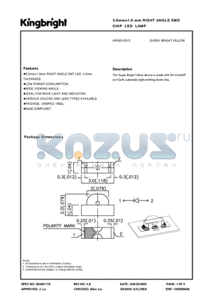 APA3010SYC datasheet - 3.0mmx1.0 mm RIGHT ANGLE SMD CHIP LED LAMP