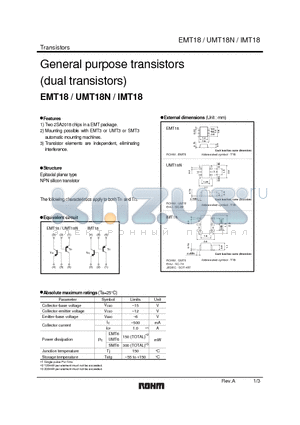 EMT18 datasheet - General purpose transistors (dual transistors)
