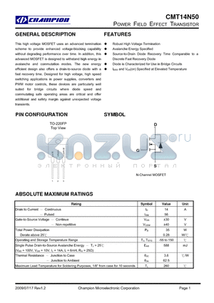 CMT14N50 datasheet - POWER FIELD EFFECT TRANSISTOR