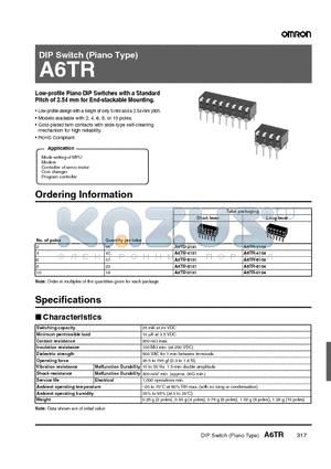 A6TR-2104 datasheet - DIP Switch (Piano Type)