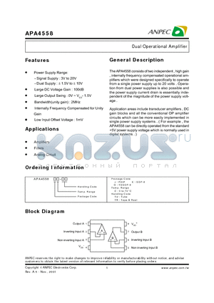 APA4558KC-TU datasheet - Dual Operational Amplifier