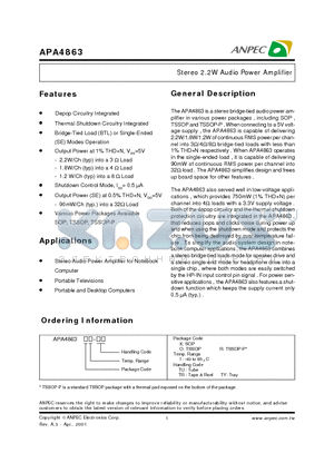 APA4863OI-TU datasheet - Stereo 2.2W Audio Power Amplifier