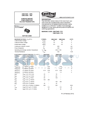 CMUT4401 datasheet - SURFACE MOUNT COMPLEMENTARY SILICON TRANSISTORS