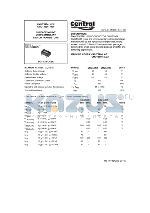 CMUT3904 datasheet - SURFACE MOUNT COMPLEMENTARY SILICON TRANSISTORS