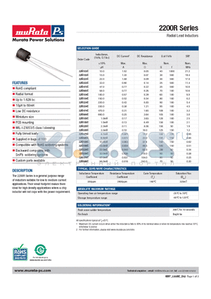 22R154C datasheet - Radial Lead Inductors