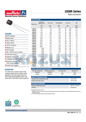 22R223C datasheet - Radial Lead Inductors