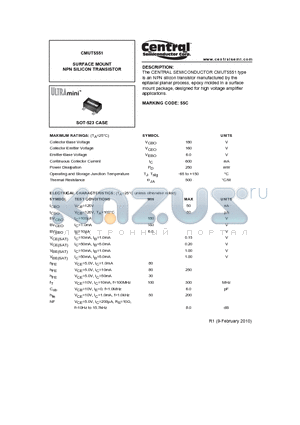 CMUT5551_10 datasheet - SURFACE MOUNT NPN SILICON TRANSISTOR