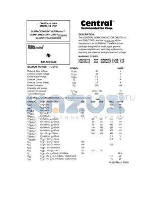 CMUT7410 datasheet - SURFACE MOUNT ULTRAmini COMPLEMENTARY LOW VCE(SAT) SILICON TRANSISTORS