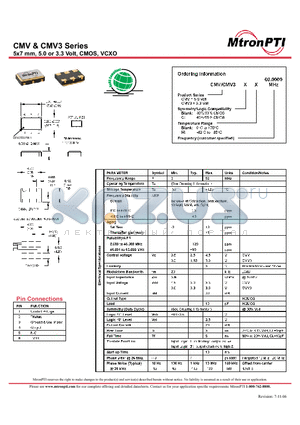 CMVCM datasheet - 5x7 mm, 5.0 or 3.3 Volt, CMOS, VCXO