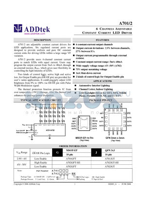 A702 datasheet - 6 CHANNELS ADJUSTABLE CONSTANT CURRENT LED DRIVER
