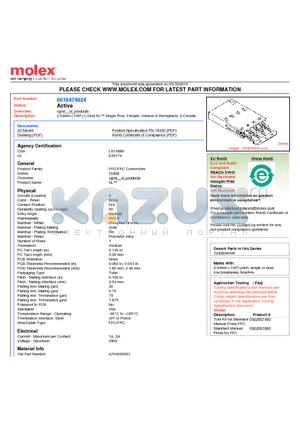 A704300351 datasheet - 2.54mm (.100) C-Grid SL Single Row, Female, Version A Receptacle, 2 Circuits