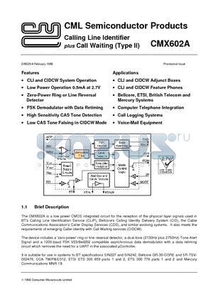 CMX602AP3 datasheet - Calling Line Identifier plus Call Waiting (Type II)