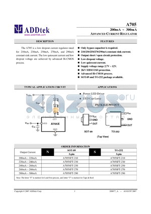 A705NFT-250 datasheet - 200mA ~ 300mA ADVANCED CURRENT REGULATOR