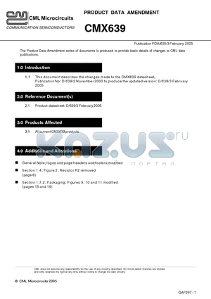 CMX639 datasheet - The Product Data Amendment series of documents