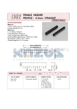 B0222BA1 datasheet - FEMALE HEADER PROFILE : 4.5mm STRAIGHT