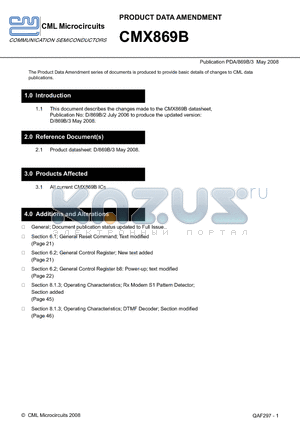 CMX869B datasheet - The Product Data Amendment series of documents