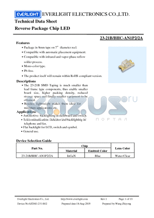 23-21B-BHC-AN1P2 datasheet - Reverse Package Chip LED
