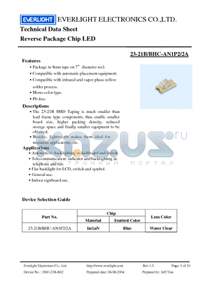 23-21B-BHC-AN1P2-2A datasheet - Reverse Package Chip LED
