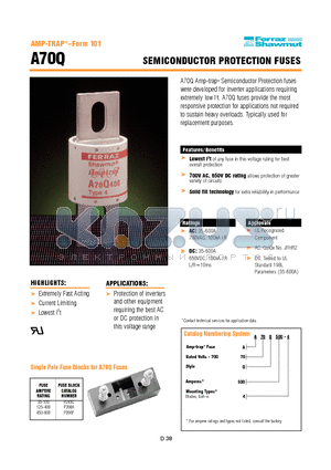 A70Q150-4 datasheet - SEMICONDUCTOR PROTECTION FUSES