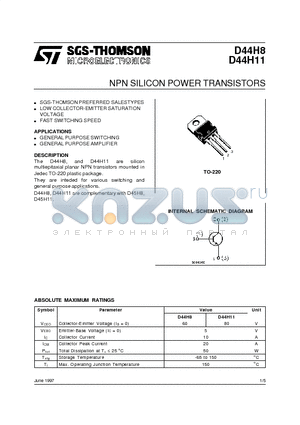 D44H8 datasheet - NPN SILICON POWER TRANSISTORS