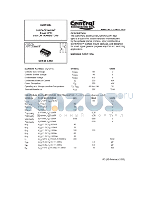 CMXT3904_10 datasheet - SURFACE MOUNT DUAL NPN SILICON TRANSISTORS