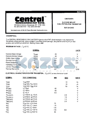 CMXT2907A datasheet - SURFACE MOUNT DUAL PNP SILICON TRANSISTOR