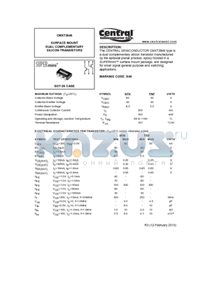 CMXT3946_10 datasheet - SURFACE MOUNT DUAL COMPLEMENTARY SILICON TRANSISTORS