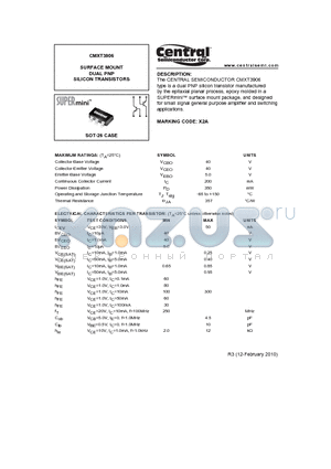 CMXT3906_10 datasheet - SURFACE MOUNT DUAL PNP SILICON TRANSISTORS