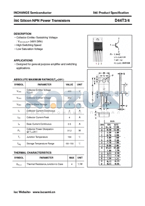 D44T3 datasheet - isc Silicon NPN Power Transistors