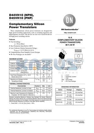 D44VH10G datasheet - Complementary Silicon Power Transistors