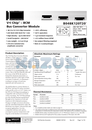 B048A120T20 datasheet - VI Chip - BCM Bus Converter Module