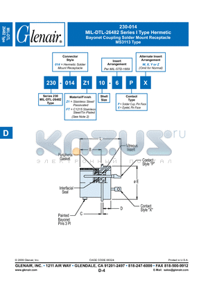 230-014FT20-6PX datasheet - Bayonet Coupling Solder Mount Receptacle