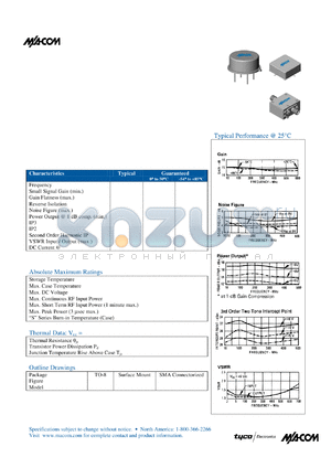 A72 datasheet - 5 TO 500 MHz CASCADABLE AMPLIFIER