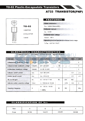 A733 datasheet - TO-92 Plastic-Encapsulate Transistors