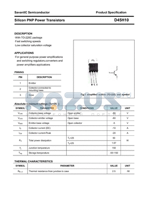 D45H10 datasheet - Silicon PNP Power Transistors