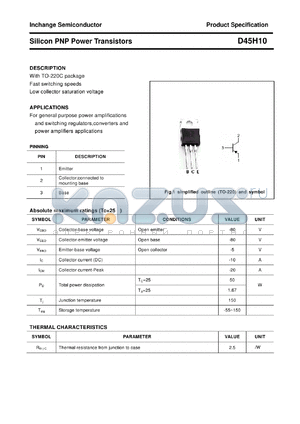 D45H10 datasheet - Silicon PNP Power Transistors