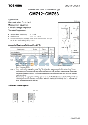 CMZ39 datasheet - Constant Voltage Regulation Transient Suppressors