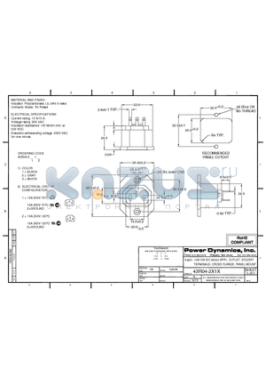 43R04-2211 datasheet - 10A/15A IEC 60320 APPL. OUTLET; SOLDER TERMINALS; CROSS FLANGE, PANEL MOUNT