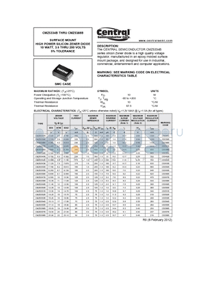 CMZ5337B datasheet - SURFACE MOUNT HIGH POWER SILICON ZENER DIODE 10 WATT, 3.6 THRU 200 VOLTS 5% TOLERANCE